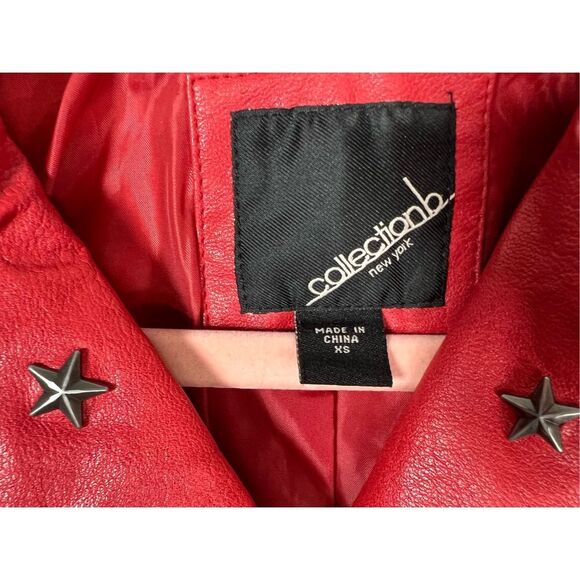 Collection B Women's Star studded Faux Leather Moto jacket Red Size XS NWOT - Picture 3 of 5